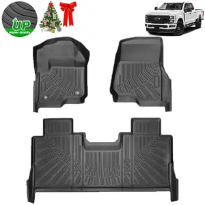 Floor Mats Compatible with 2017-2025 Ford F-250/F-350/F450 Super Duty Crew Cab w/Under Seat Storage Accessories All Weather Floor Mat Heavy Duty TPE Odorless Carpet Protection