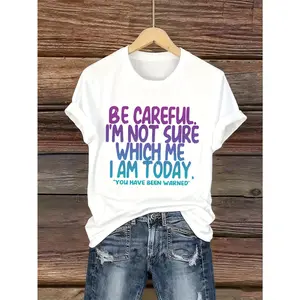 Stylish Women's English Letter Printed T-Shirt with Round Neck Design