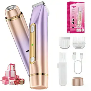 Electric Bikini Trimmer for Women, 1 Set Rechargeable 2 in 1 Body & Facial Hair Removal, Waterproof Wet & Dry Use Trimmer for Women