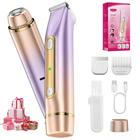 Women's Compact 2-in-1 Cordless Charging Trimmer & Shaver, Waterproof Wet-Dry Body & Facial Hair Grooming Tool (1 Set), Trimmer And Shaver