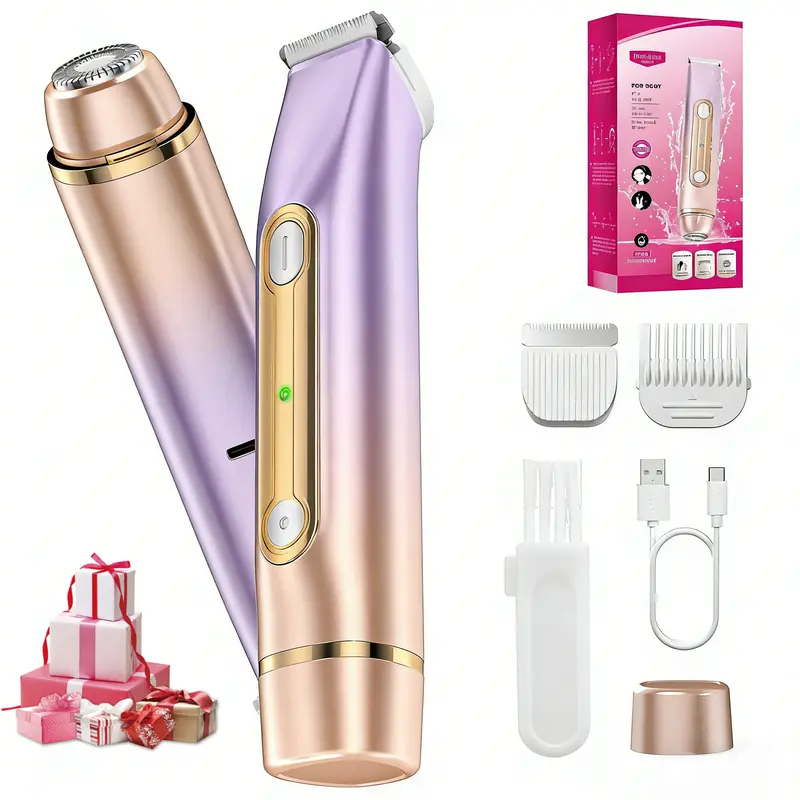Women's Compact 2-in-1 Cordless Charging Trimmer & Shaver, Waterproof Wet-Dry Body & Facial Hair Grooming Tool (1 Set), Trimmer And Shaver