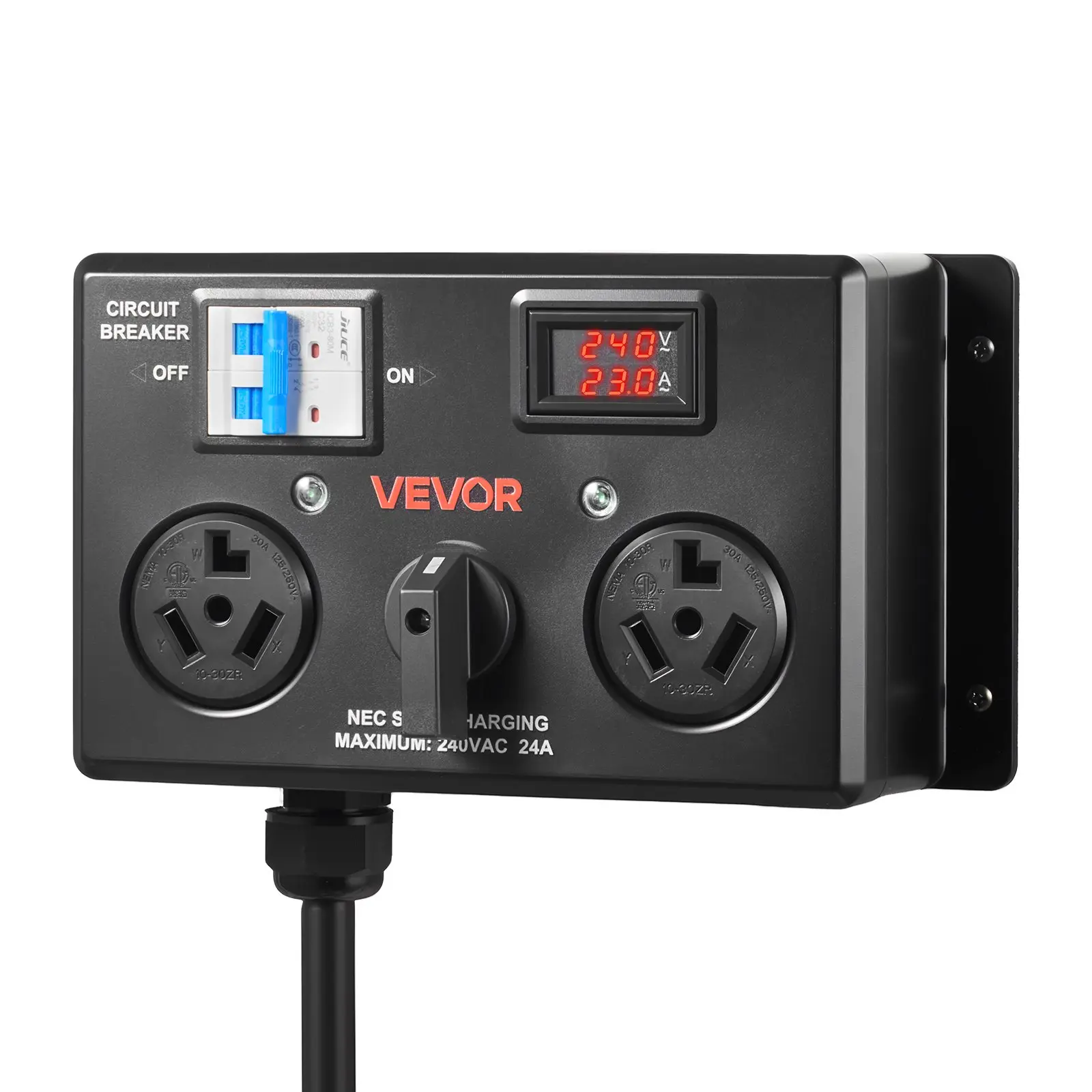 VEVOR Manual EV Charging Switch - Rectangle Double NEMA 10-30 Dryer Outlet Splitter, 24A Max 240V Level 2 Charge Power Distributor, 27.56in LCD Screen, PC Housing, Circuit Breaker, Plug & Play, ETL Listed