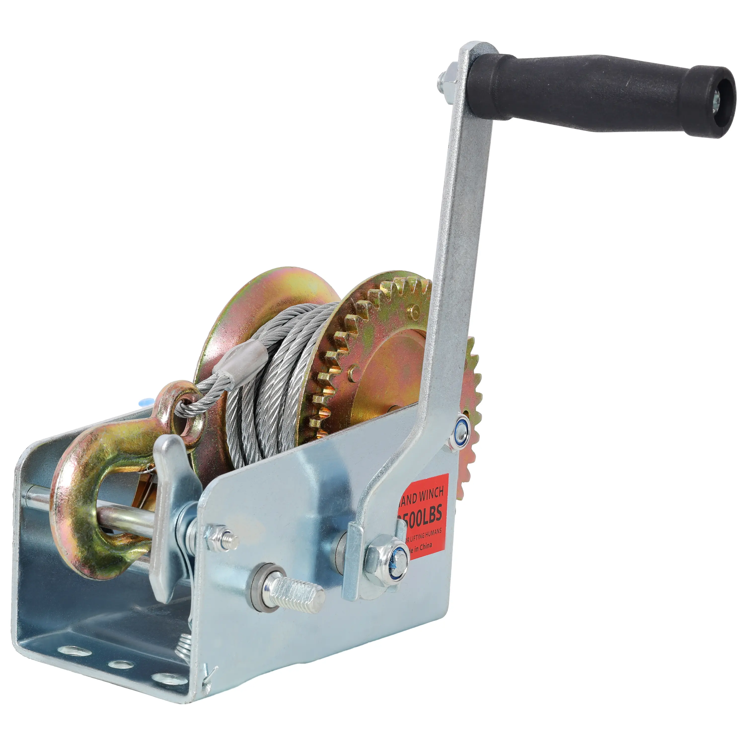 2500LBS Hand Winch,with 32.8FT Steel Cable,Galvanized Shell,4.1:2.4:1 Gear Ratio Portable Winch,Two-Way Ratchet,Manual Operated Hand Crank Winch for Trailer, Boat or ATV Towing