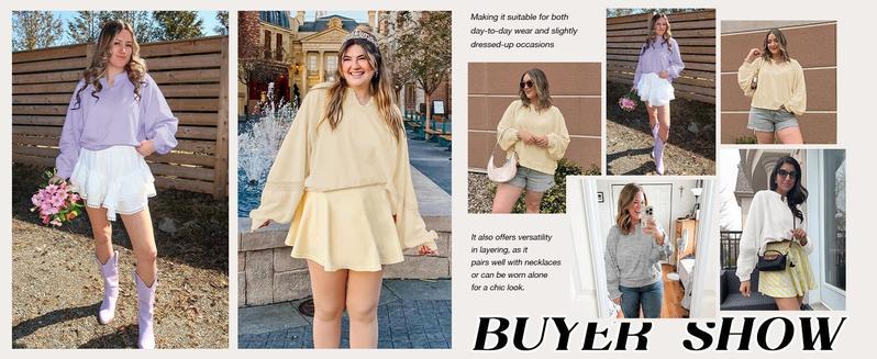 Imily Bela Womens Casual Sweatshirt Oversized Lantern Long Sleeve V Neck Lace Loose Fit Fall Pullover Tops