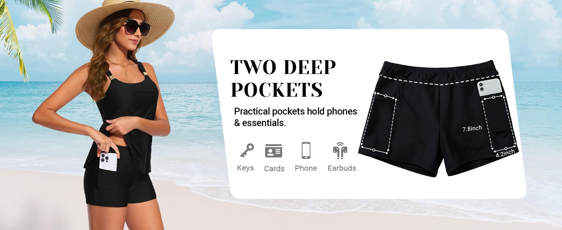 Daci Tankini Swimsuit with Shorts - Two Piece Tummy Control Bathing Suits Flowy Swim Top with Two Pockets Boy Shorts 2026