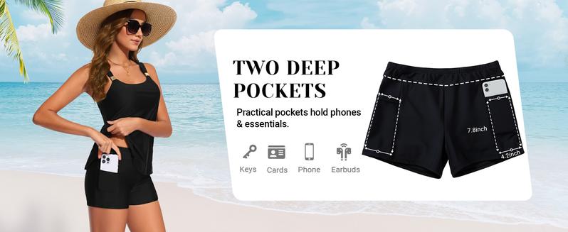 Daci Tankini Swimsuit with Shorts - Two Piece Tummy Control Bathing Suits Flowy Swim Top with Two Pockets Boy Shorts 2026