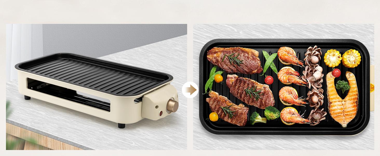Pukomc Indoor smokeless griddle, removable plate for non-stick cooking, portable electric Korean BBQ grill with temperature control, dishwasher safe Pukomc Indoor smokeless griddle, removable plate for non-stick cooking, portable electric Korean BBQ grill with temperature control, dishwasher safe