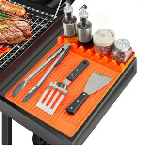 Stripe Silicone Grill Cover Mat with Drip Pad, Heat-Resistant Utensil Rest & Large Griddle Mat for Outdoor Kitchen Countertop Side Shelf