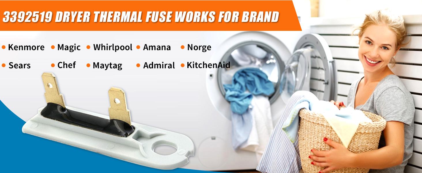 1 Pack 3392519 Dryer Thermal Fuse Replacement Part for Whirlpool Maytag Kenmore Dryers, 3388651, 3392519, 694511, 80005, WP3392519VP Drying Magic Chef