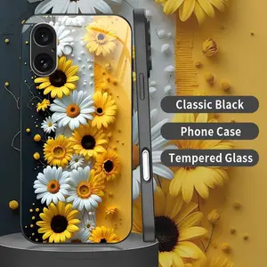 Cottagecore Sunflower Phone Case Aesthetic Yellow Daisy & Floral Black Cover for iPhone 16  --975