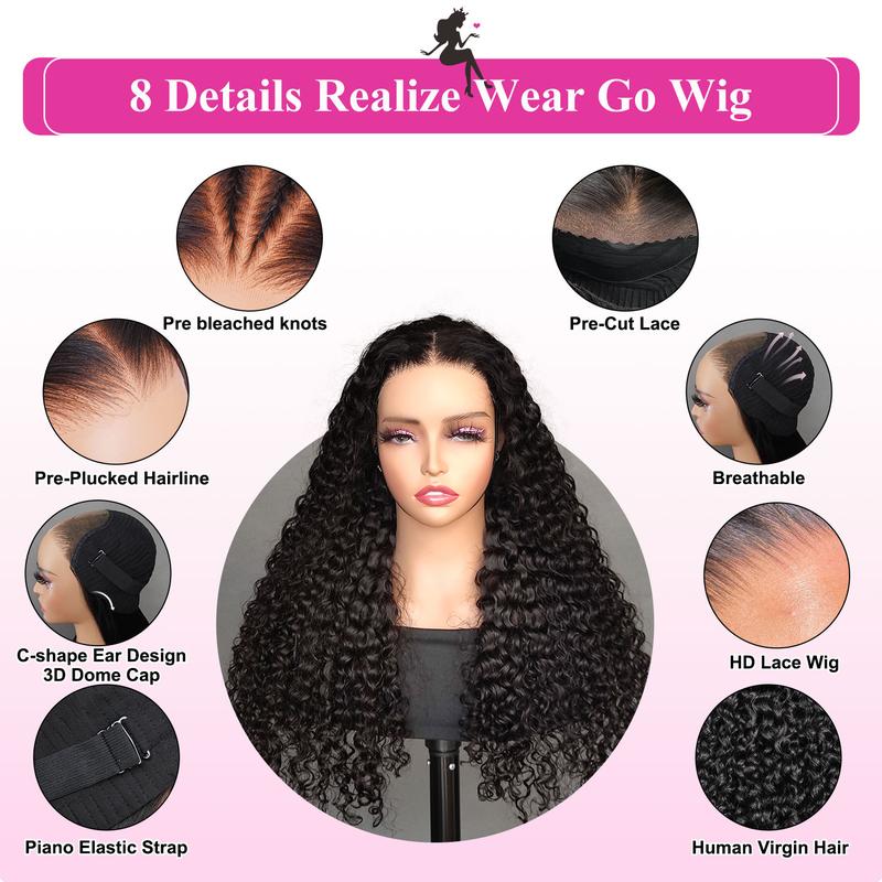 BGMgirl Water Wave 7*5 Wear Go Glueless 9*6 HD lace Pre Bleached Knots 180% Density Pre Plucked Pre Cut Lace Human Hair Closure Wig TikTokShopBlackFriday