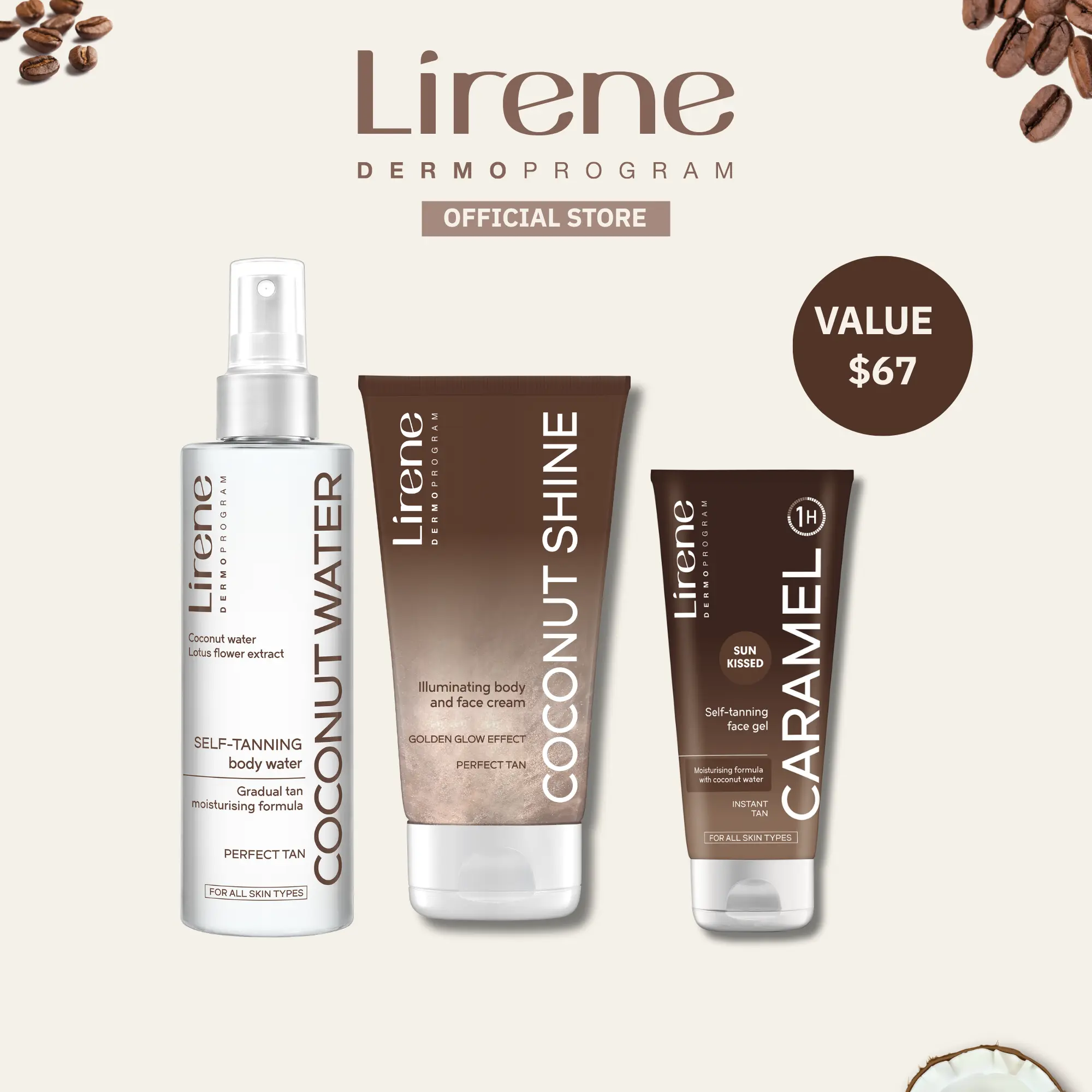 Lirene Beginner Glow Bundle — Gradual Tan Spray + Face Tanner + Shine | Starter Self Tan Kit | No Commitment Tanning Set