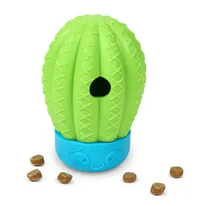 Brightkins Tough & Tumble Cactus Shape Treat Dispenser for Dogs Chew Slow Feeder Interactive Toy Durable Non Toxic Rubber Easy Fill Clean