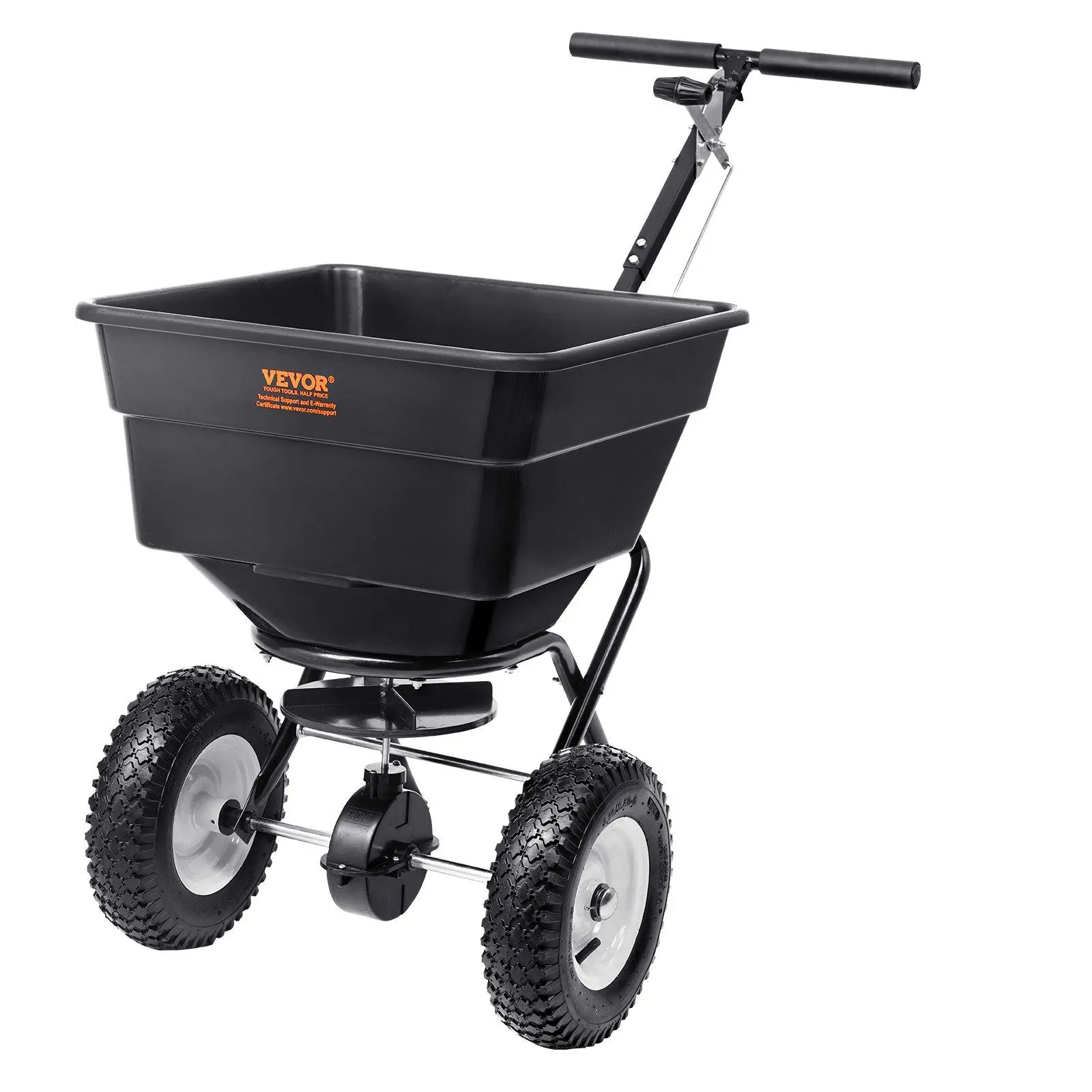 【SummerFinds】VEVOR Broadcast Spreader, 100 LB Walk-Behind Turf Spreader with 12" Wheels, Steel Push Fertilizer Spreader, Garden Seeder, and Salt Spreader, Designed for Residential, Farm, and Tough Terrain