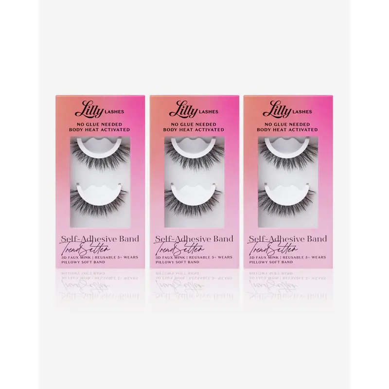 Self-Adhesive Eyelashes 3-Pack | Lilly Lashes 3D Faux Mink | No Glue Needed, Body Heat Activated