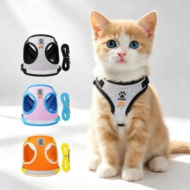 Adjustable Vest-Style Pet Harness with Leash - Reflective Safety, Breathable, Choking Prevention Harnesses for Outdoor Walking Dogs and Cats