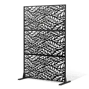 【Summervibes】VEVOR Metal Privacy Screen,  , 47" Wx 72"H Outdoor Privacy Screens & Panels, Freestanding Outdoor Divider with Stand, 3-Panel Decorative Garden Steel Privacy Fence for Balcony Patio Indoor Room Black