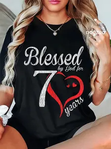 100% Cotton Vintage 70th Birthday Blessed By God, Happy Birthday Gift T-Shirt Christ Christian Tops