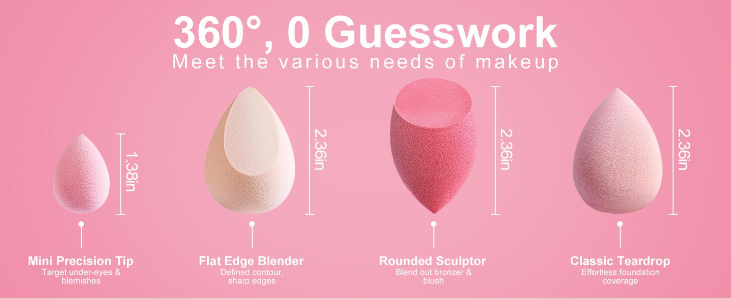 Makeup Sponge Set Blender Sponges 7 Pcs for Liquid, Cream, and Powder, Latex Free, Multi colored Beauty Sponges with 1 Mini Sponge, Vegan & Cruelty-Free, Stocking Stuffers for Women