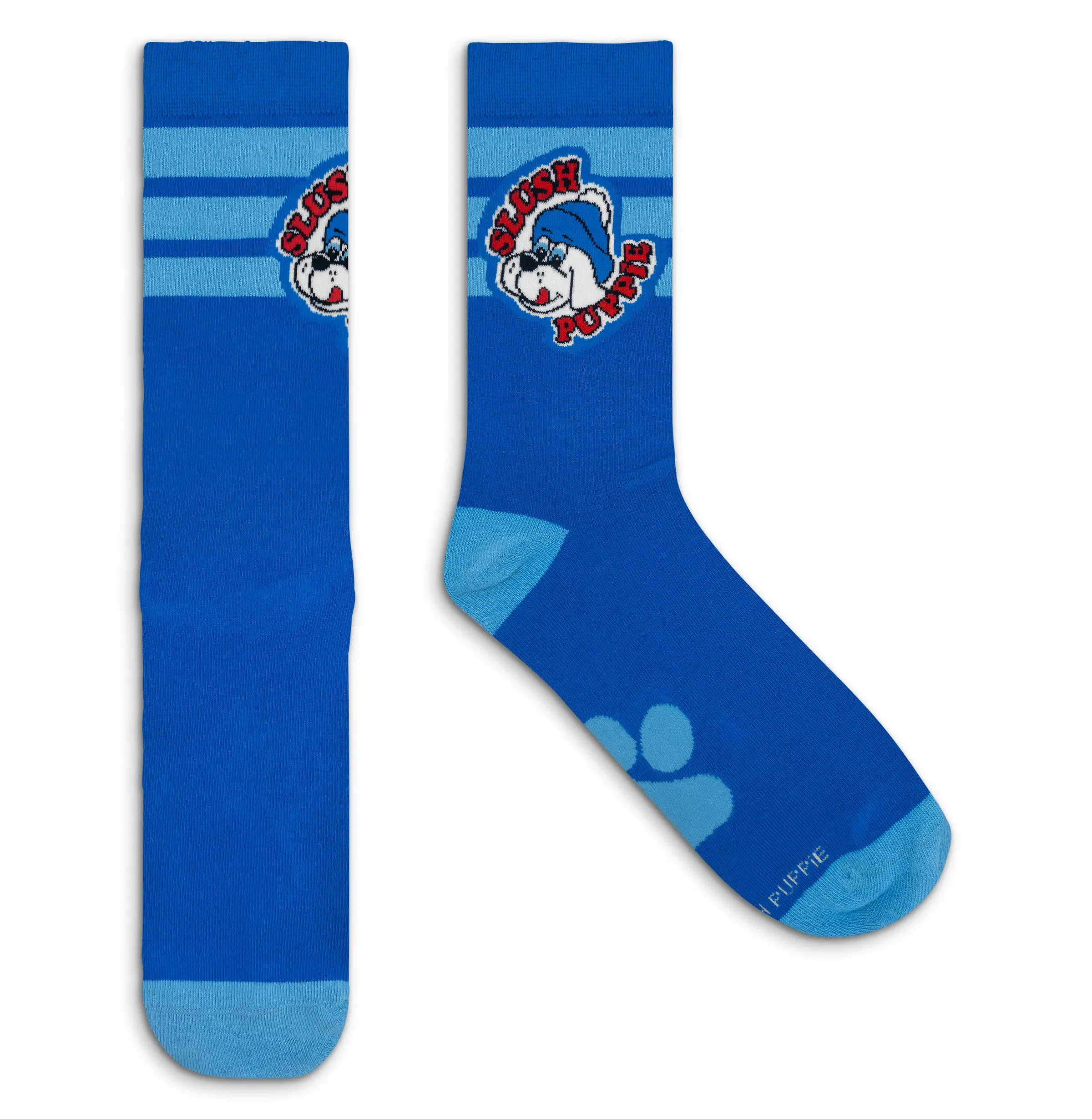 Slush Puppie Cartoon Dog Mascot Logo Crew Socks - Blue/Red/White
