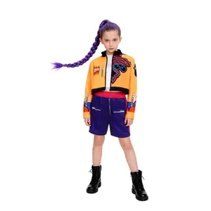 Girls K-Pop Rumi Mira Role Play Costume Set 3pcs Short Sleeve and shorts Party Dress Up Clothes for Kids Comfortable Polyester Fabric Superstar Outfit(3D printing patterns）