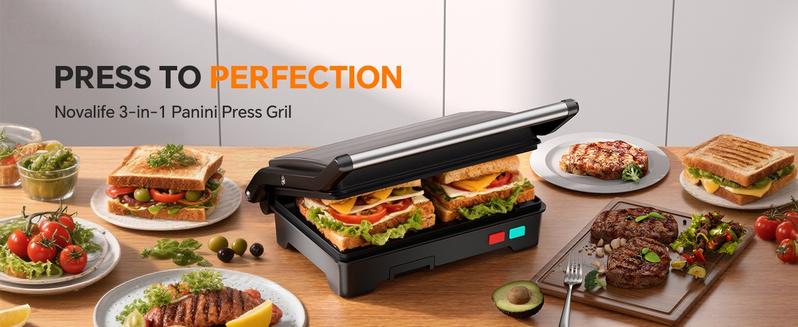 Panini Press Grill, 3-in-1 Electric Grill, 180° Openable, Non-Stick Plates, Floating Hinge, With Grease Tray, Gourmet Sandwich Maker for Indoor, Outdoor, Camping Cooking, BBQ, Pizza Oven, Fast Preheat & Dual Heating Plates, Easy Cleanup Panini Press Grill, 3-in-1 Electric Grill, 180° Openable, Non-Stick Plates, Floating Hinge, With Grease Tray, Gourmet Sandwich Maker for Indoor, Outdoor, Camping Cooking, BBQ, Pizza Oven, Fast Preheat & Dual Heating Plates, Easy Cleanup