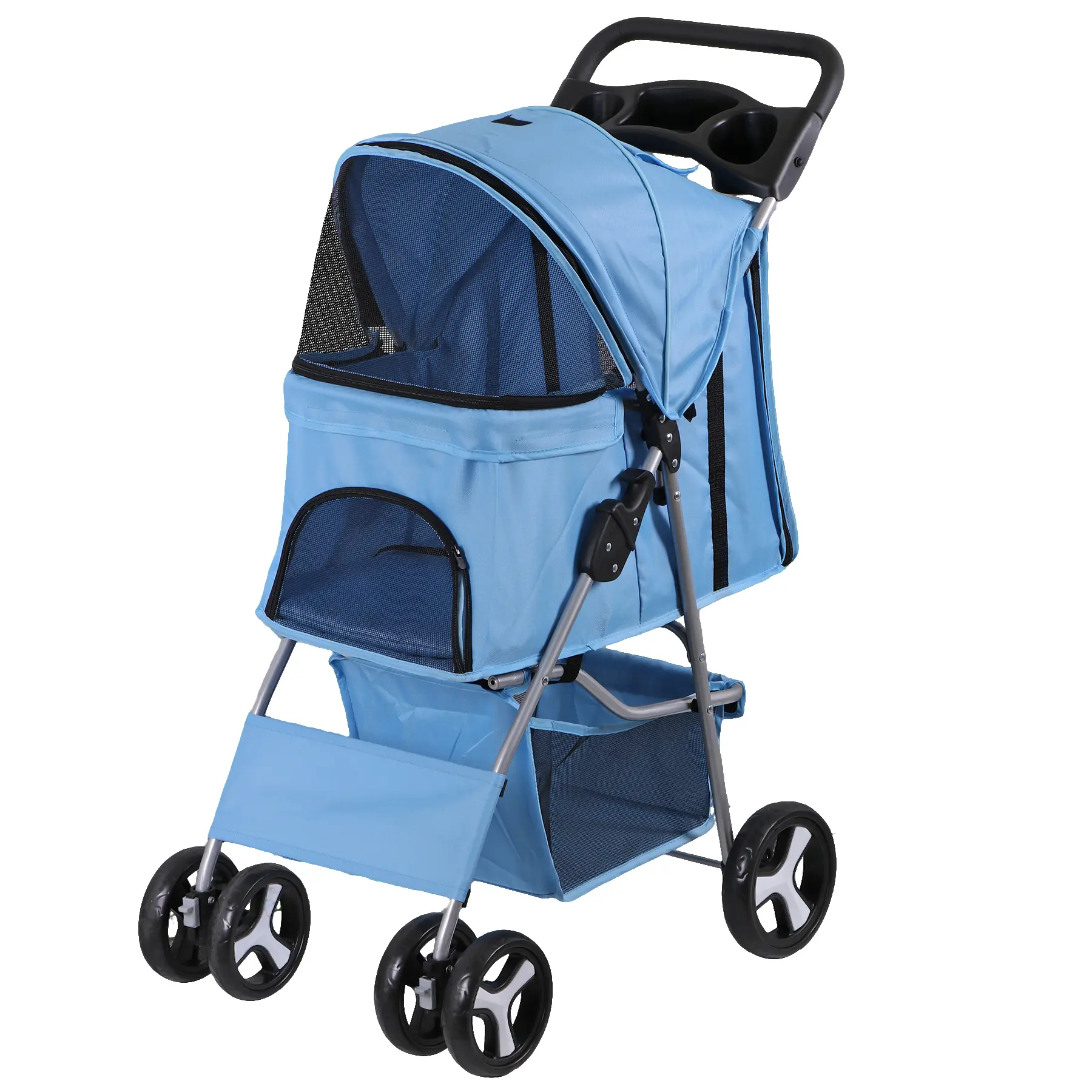 Segawe 4-Wheel Foldable Dog Pet Stroller Carrier - Blue, Stable Metal Frame, Portable Collapsible Foldable Puppy Stroller, Outdoor Animal Carrier