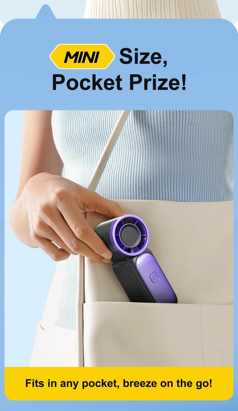 Mini Handheld Fan with LED Display, USB Rechargeable, Stylish Design, Ultra-Portable for Travel, Office, and Home Use