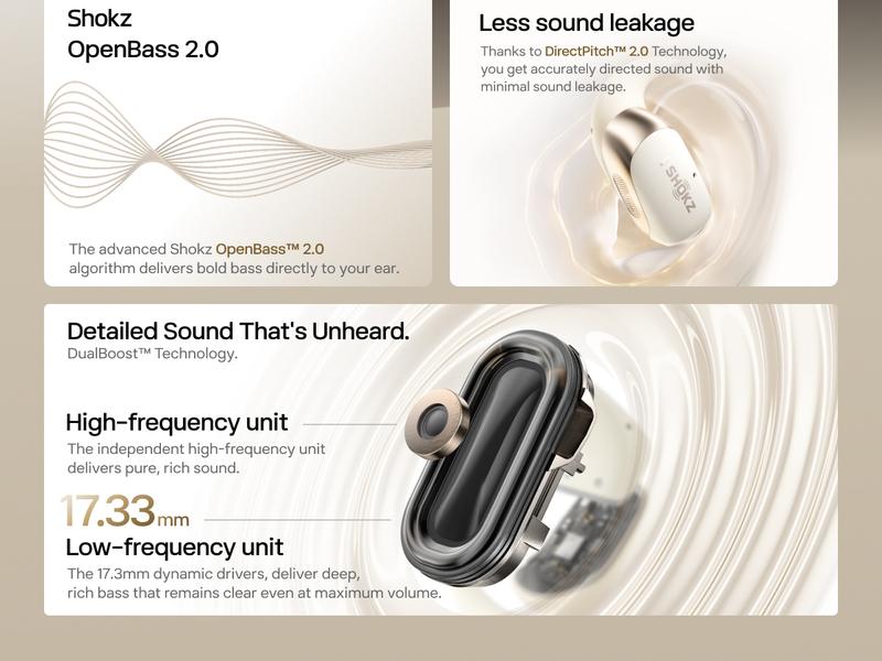 SHOKZ OpenFit 2 Open-Ear Headphones with True Wireless Bluetooth, Microphone, 48 Hours of Playtime, Fast Charging, IP55 Water-Resistant