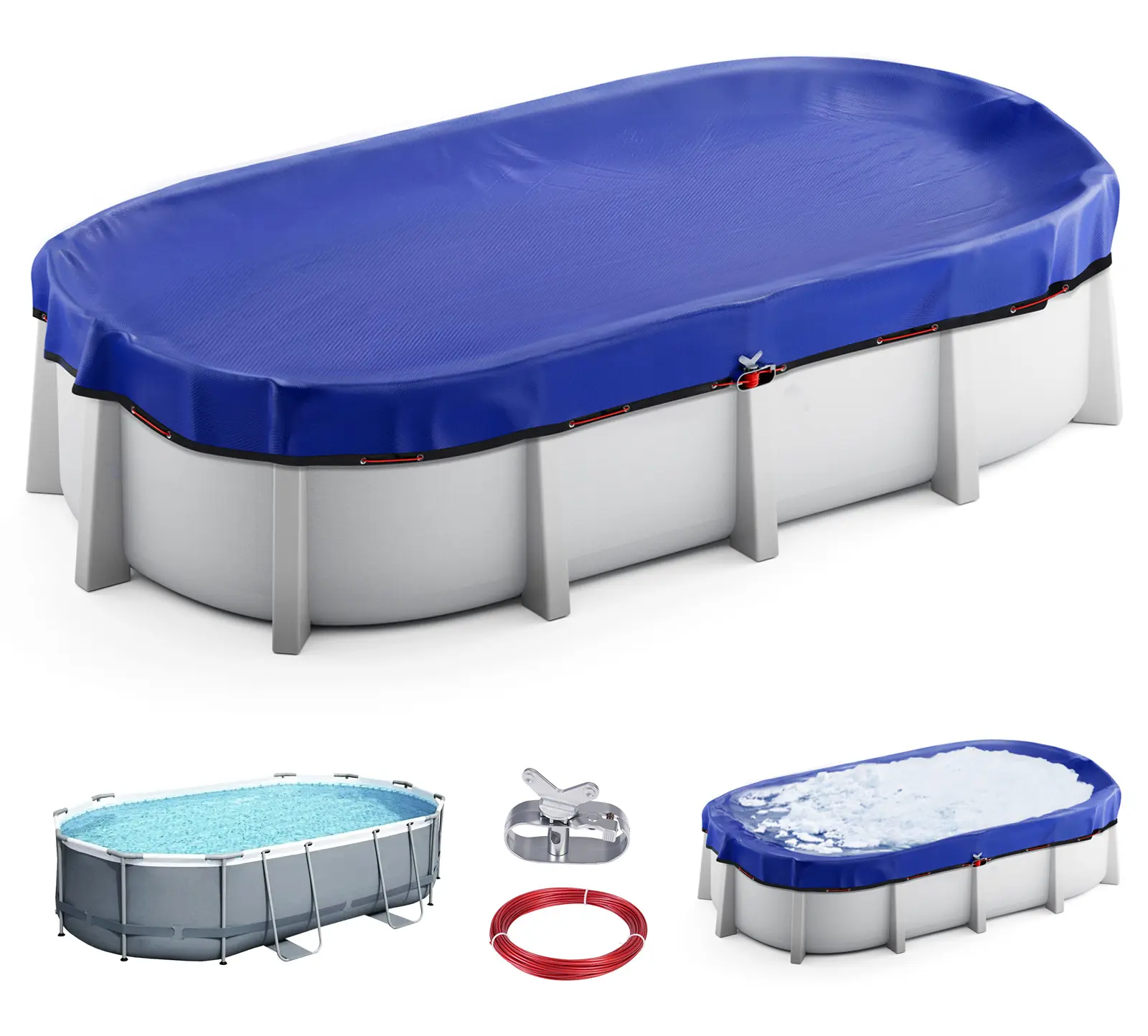 UIRWAY 200 GSM Oval Pool Winter Cover for Above Ground Pools, Heavy Duty PE with Steel Cable & Zinc Alloy Winch, -22°F Cold Resistant, UV & Snow Protection, Windproof Snug Fit, Multiple Sizes
