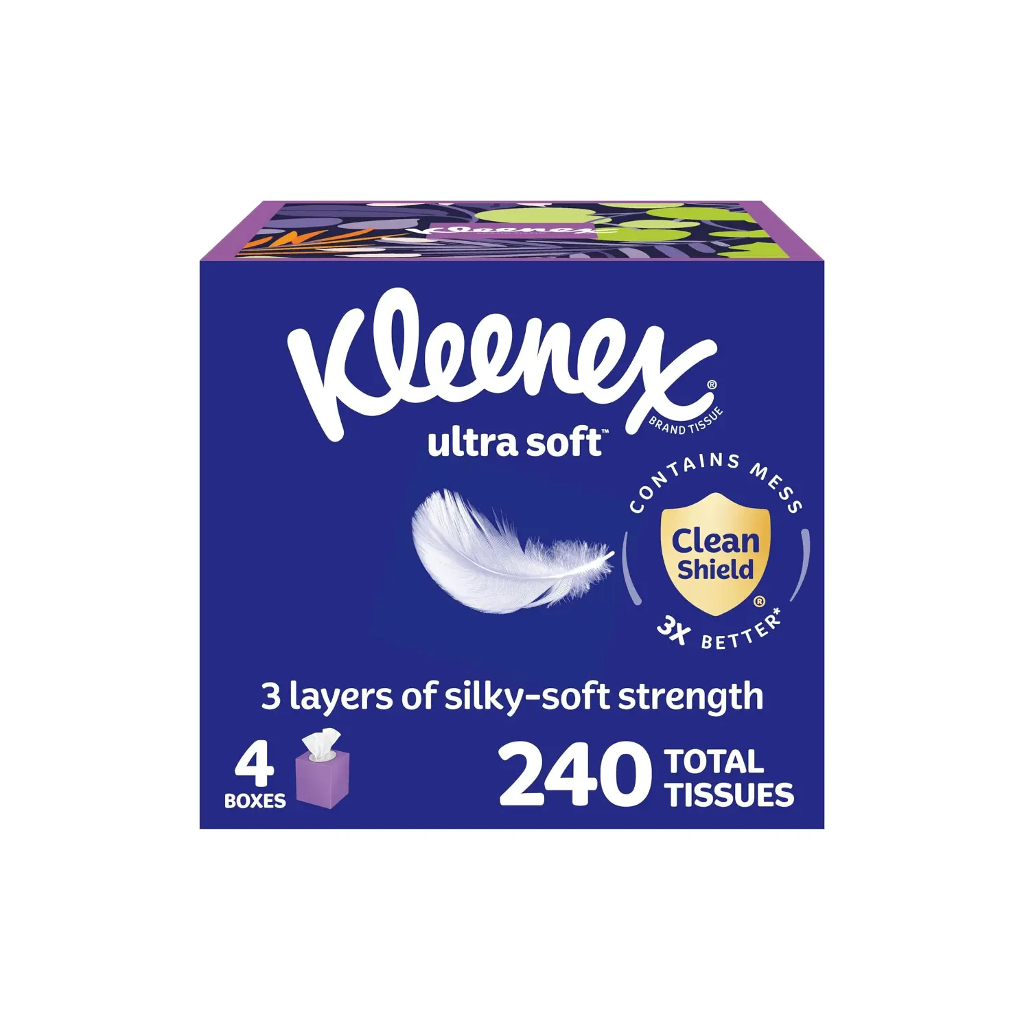 Kleenex Ultra Soft Paper Facial Tissues - Bulk Disposable Single Use 3-Ply Thick Tissues, 4 Cube Boxes (60 per Box, 240 Total) for Back to School, Allergy Season, Packaging May Vary, Disposable Tissues
