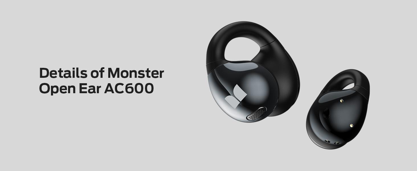 Monster Open Ear AC600 Headphones, Bluetooth 5.4 Wireless Earbuds with HiFi Stereo, Clip-On Earbuds with ENC Clear Call, 21H Playtime, Touch Control, IPX6 Waterproof Wireless Headphones for Sport