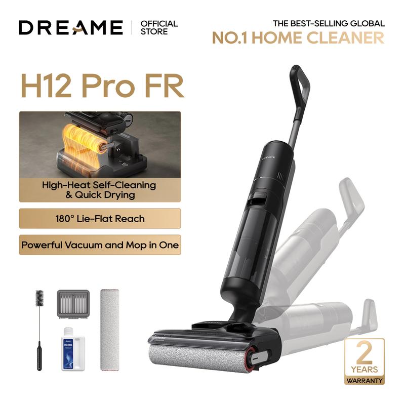 DREAME H12 PRO Wet Dry Vacuum Cleaner, Smart Floor Cleaner Cordless Vacuum and Mop for Hard Floors, One-Step Edge to Edge Cleaning with Hot Air Drying Black
