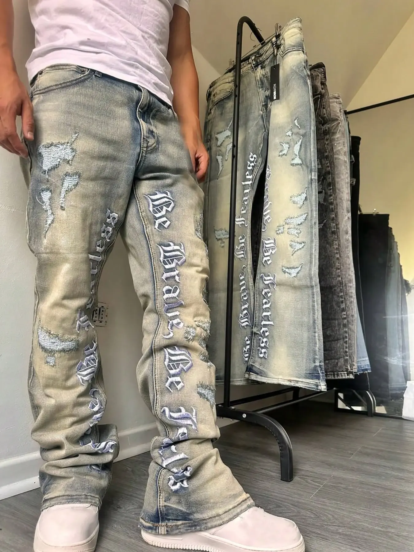 Fashionable Versatile American High Street Hip-Hop Streetwear Vintage Denim Jeans, Washed Fabric, Perfect for Everyday Wear