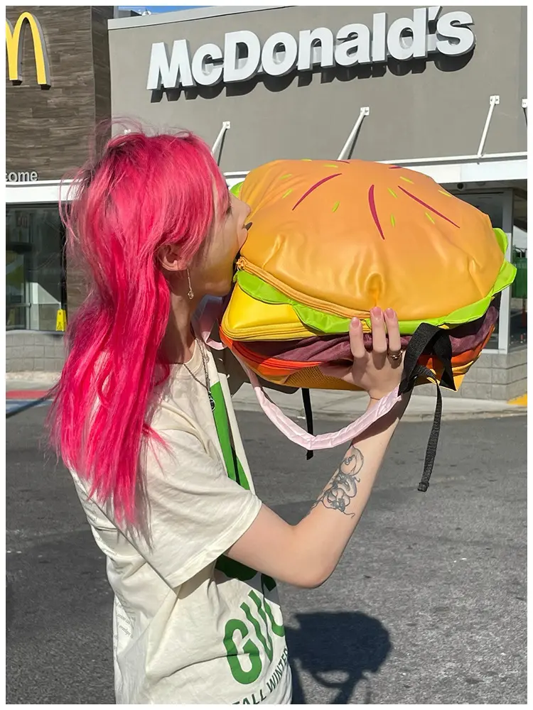 Large Capacity Backpack, Cute Cartoon Cheeseburger Design, Unisex School Bag, Casual Style, Perfect for Students & Daily Use, Student Backpack, School Backpack, Cute Backpack
