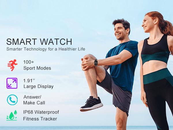 W03 Bluetooth 5.3 Calling Fitness & Health Smartwatch 1.91″ HD Color Touchscreen 24/7 Heart Rate SpO₂ Blood Pressure Sleep Tracking IP68 Waterproof Long Standby Android Compatible