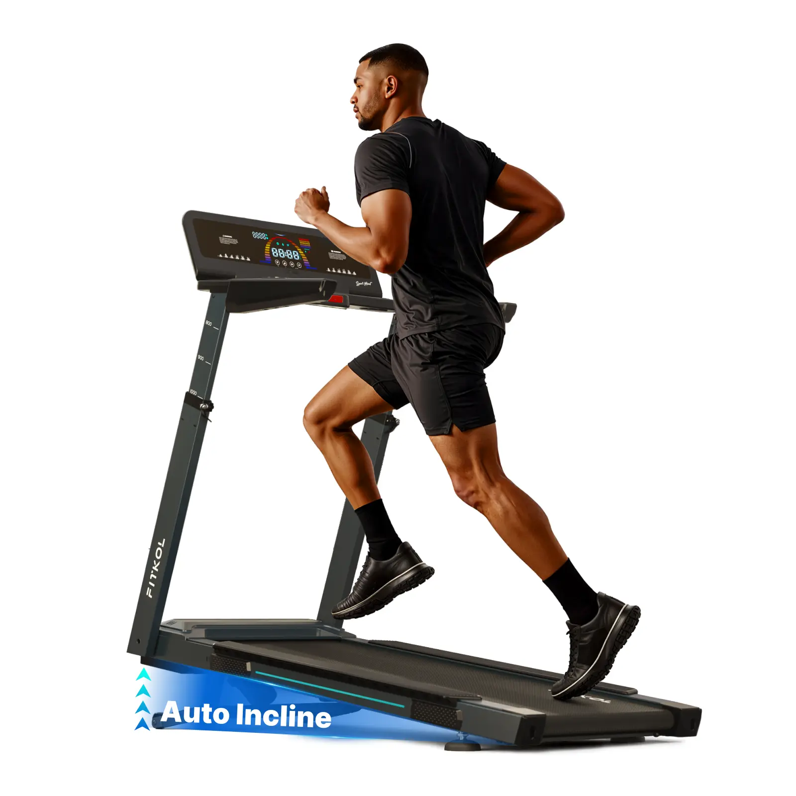 Fitkol NB2 Heavy Duty AI Running Treadmill - SportMind Powered, featuring Smart Heart Rate Control, Adaptive Speed & Incline, 1-Touch AI Mode, 4-Level Adjustable Custom Fit, 440 Lb Capacity, 20”x53” Deck, 10% Incline, 10.3 MPH Speed, Cardio Trainer, Walki