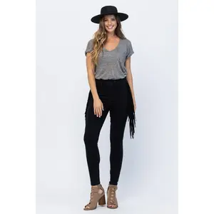 Judy Blue Black Jeggings with Side Fringe Skinny Leg MId Rise