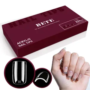 BETE  Square Nail Tips, Clear Acrylic Full Cover, Pre-Shaped Strong, Extra Thick Press on Nails for DIY Manicure at Home & Salo