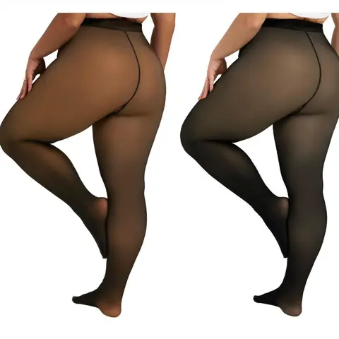 2 Packs Plus Size Tournesol The Single Seam Design Plus Size Fleece Lined Tights Women's Size 0X–4X Thermal Winter Basic Tights Leggings Thick Semi-Transparent Underwear Pantyhose Closed Foot Available in HONEY / LIGHT  HH_HL 011