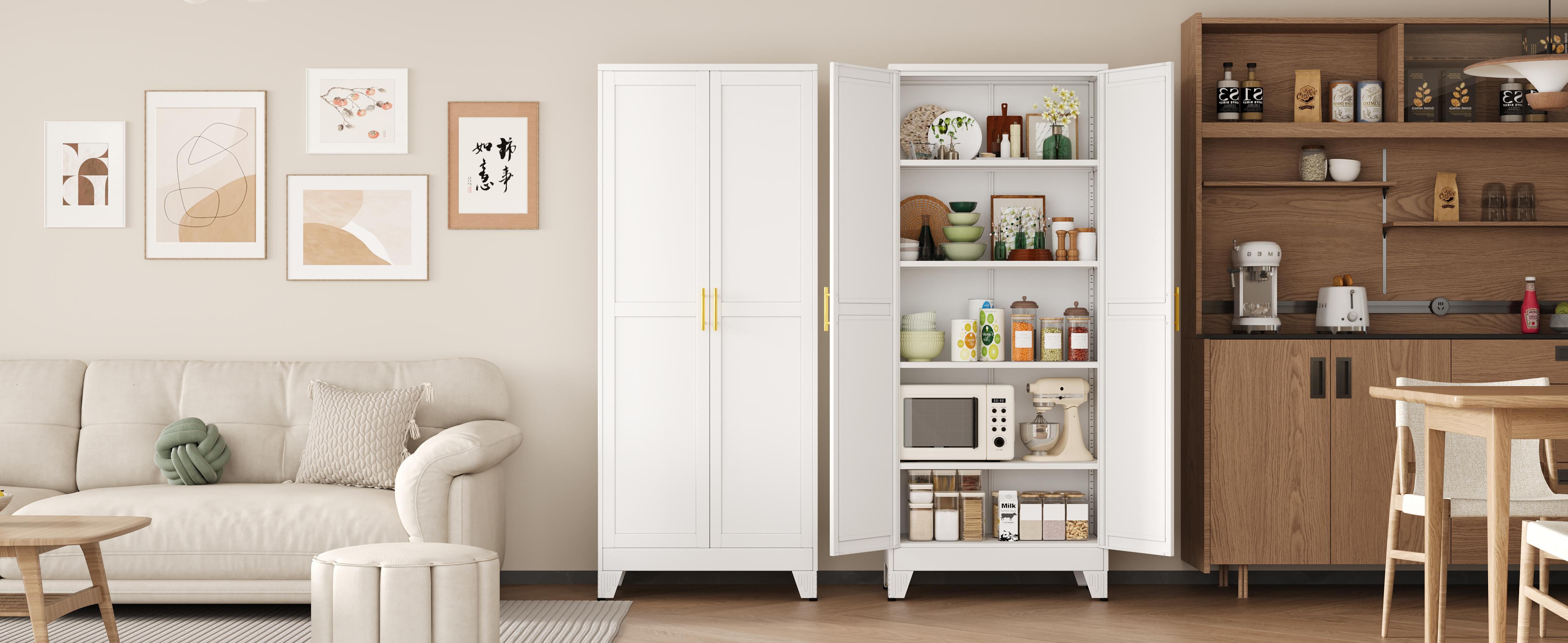 75.2" & 70.8" Tall Metal Kitchen Pantry Storage Cabinets with 2 Door and 5 Adjustable Shelves Cupboard for Kitchen Dining Room Living Room and Bathroom
