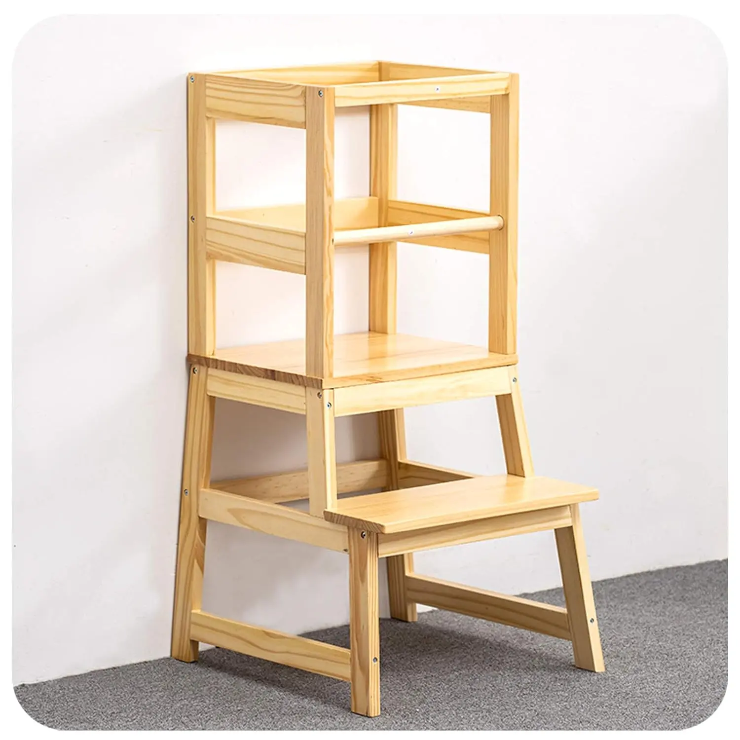 Kitchen Step Stool for Toddlers with Non-Slip Mat,  Wooden Kids Montessori Learning Stool Tower, Toddler Standing Tower Helper for Kitchen Counter and Bathroom Sink(White)
