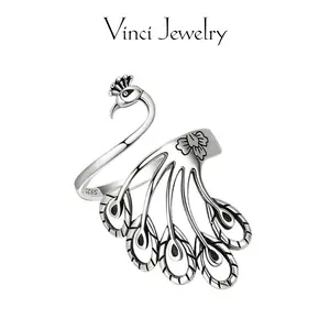 Vintage Peacock Open Ring, Unique Ethnic and Bohemian Style Adjustable Ring, Elegant and Stylish Jewelry for Women, Unisex Jewelry Perfect Gift for Friends, for Casual and Daily Wear, Special Gift for Christmas Birthday Valentine's Day