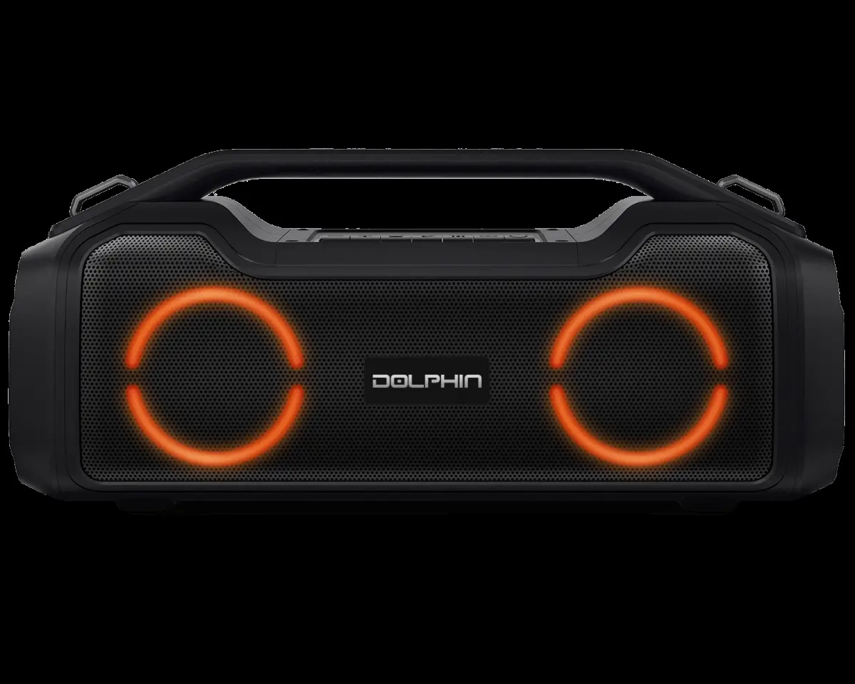 Dolphin LX-80 Rechargeable Waterproof Boombox Audio Speaker with Lithium-Ion Batteries, USB-C Charging, Aux-In, Micro SD Card Support, MP3 Playback, Protection, Dual 3.5" Woofers, High Reliability, Home Entertainment, Light Up Your Space, Mount, Stereo