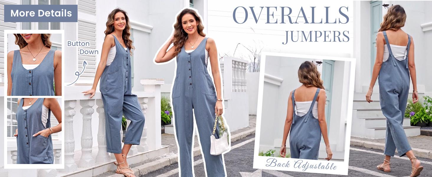 Kingapril Women's Overalls Linen Cotton Jumpsuits Loose Casual Jumpsuits with Pockets Kingapril Women's Overalls Linen Cotton Jumpsuits Loose Casual Jumpsuits with Pockets
