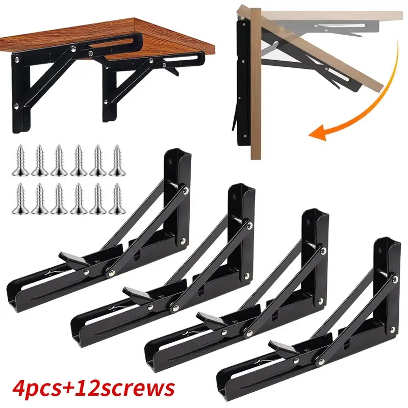 4pcs foldable triangular bracket, wall mounted partition bracket, shelf board support L-shaped heavy-duty bracket, Sturdy Metal Bracket, Corner Bracket, Metal Corner Brackets