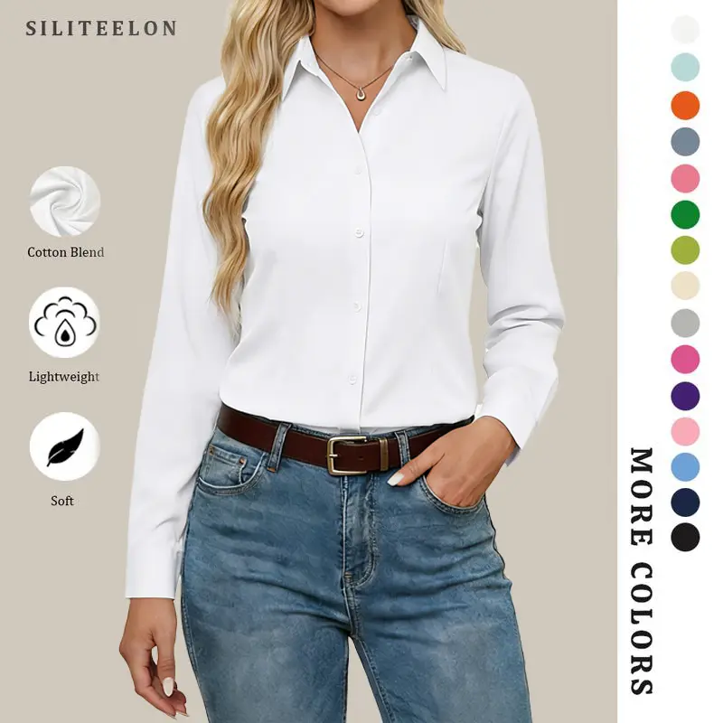 Siliteelon Button Down Dress Shirts for Women Long Sleeve Classic Fit Purple Shirt Woman Work Business Casual Collared Blouse Tops Formal Colorful Outfits | Spring Summer Outfits Inspo tiktokshopspringglowup Summervibes Denim