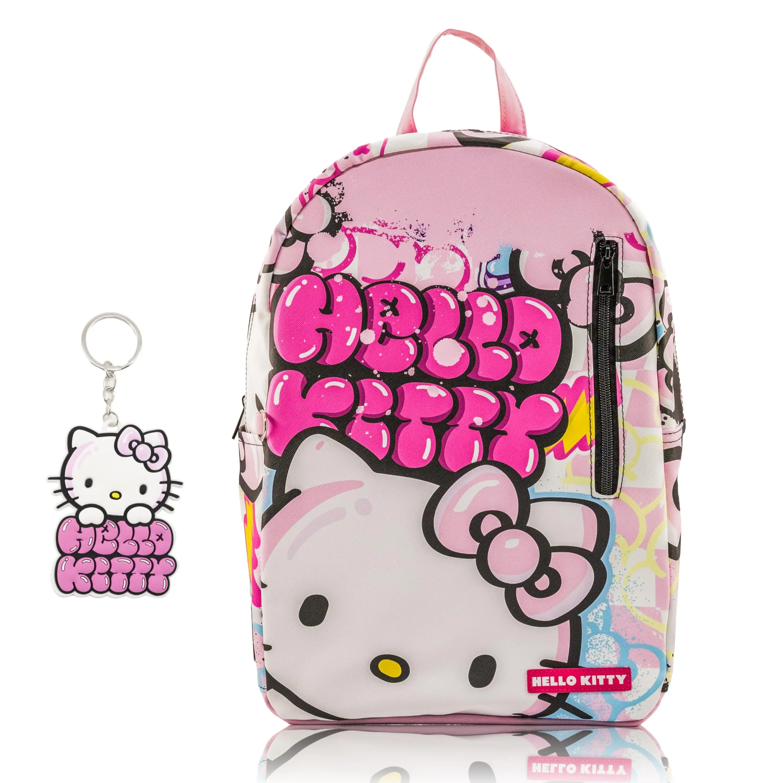 Fast Forward Stitch, Hello Kitty, SpongeBob, and Miles Morales Backpack   with Rubber Luggage Tag  for Teens, Kawaii Backpack Pink Backpack, Backpacks For School, Cute Backpacks For School