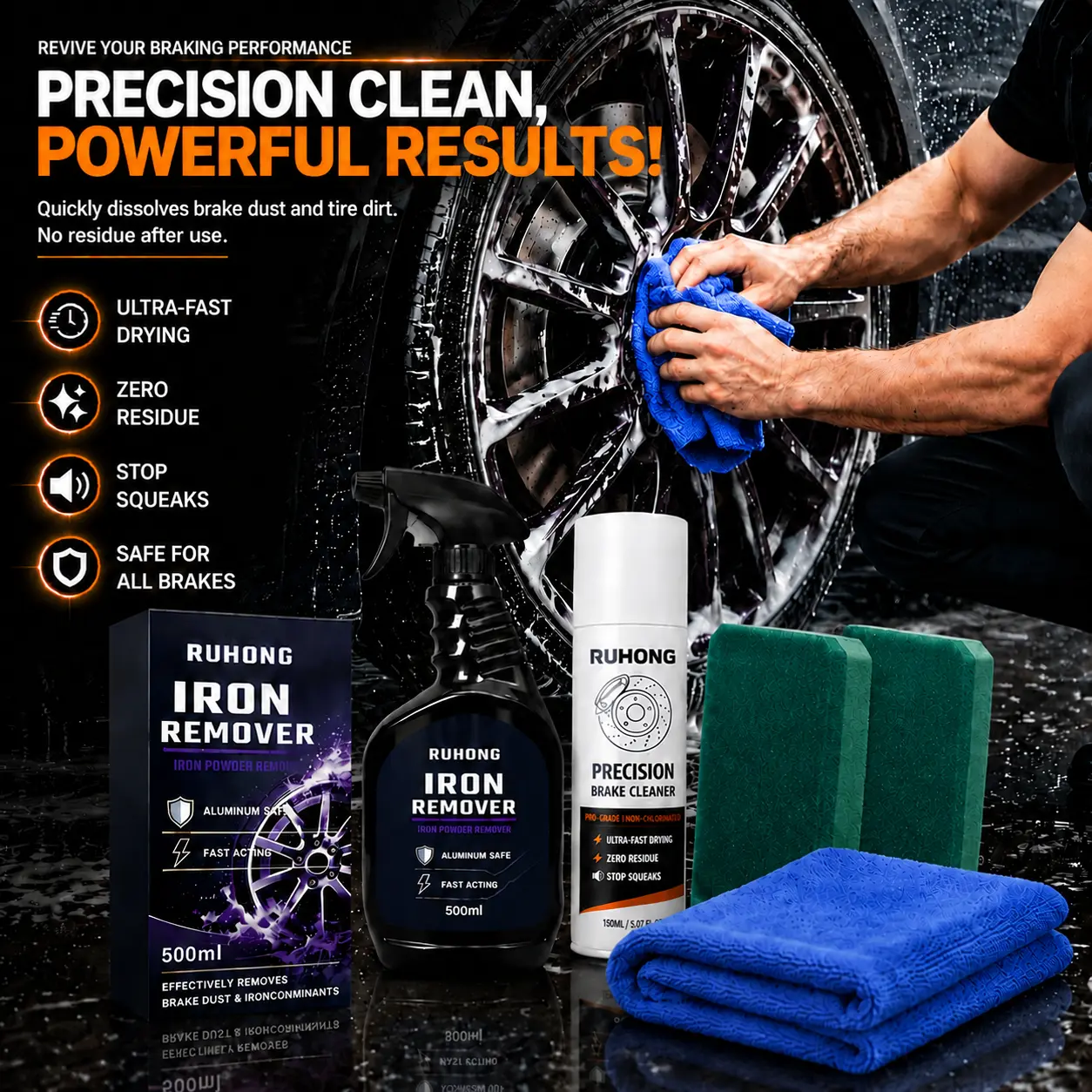 Ruhong 650ml Automotive Rust Remover Spray Fast Acting Iron Converter and Metal Cleaner for Wheels Rims Car Detailing Safe on Most Automotive Finishes for Cars and Motorcycles Car Detailing, Detailing Products Chemicals swirl remover