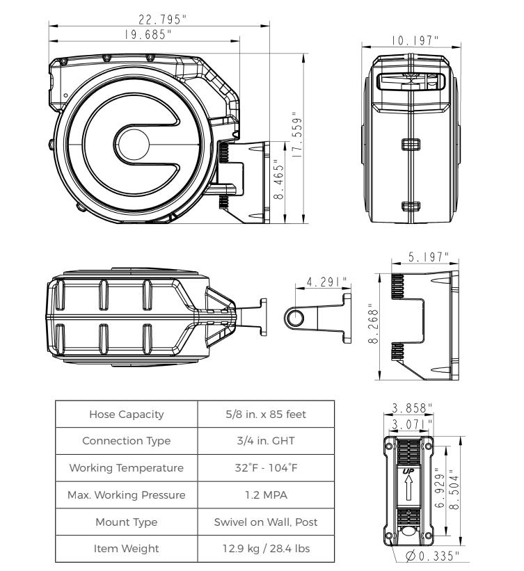 65ft Garden Retractable Hose Reel 5/8in by Giraffe Tools
